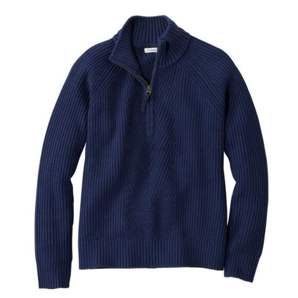 L.L. Bean Women's Mariner Shaker Quarter-Zip Sweater in Classic Navy Size LP - Picture 1 of 5